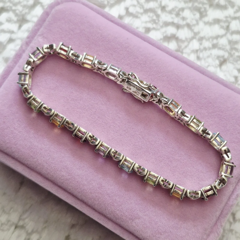 Vintage Sterling Silver XO Multi-Color Gemstone Tennis Bracelet - Picture 6 of 12